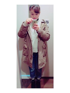 「MERCURYDUO（マーキュリーデュオ）のアイテム（パーカー）」を使った、Mio♡さん（レディース・157cm）の冬コーディネート