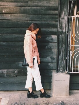 「PULL&BEAR（プルアンドベア）のアイテム（ブーツ）」を使った、鄭又慈さん（レディース・156cm）の冬コーディネート