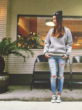 「ROXY（ロキシー）のアイテム（帽子）」を使った、yayoiさん（レディース・157cm）の秋コーディネート