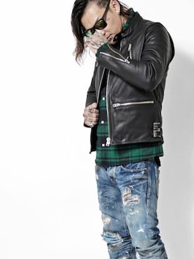 「Finders Keepers（フィンダーズキーパーズ）のアイテム（ライダースジャケット）」を使った、sousenさん（メンズ・178cm）の冬コーディネート