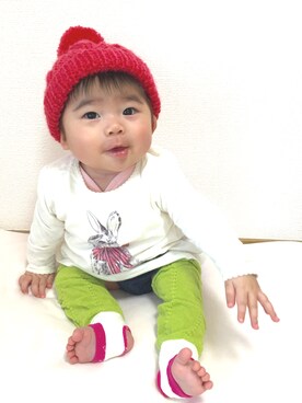 「アイテム（レッグウォーマー、グリーン系）」を使った、pirotomoさん（キッズ・60cm）の冬コーディネート