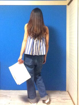 「アイテム（チューブトップ、ブルー系）」を使った、SHIーIさん（レディース・160cm）の夏コーディネート