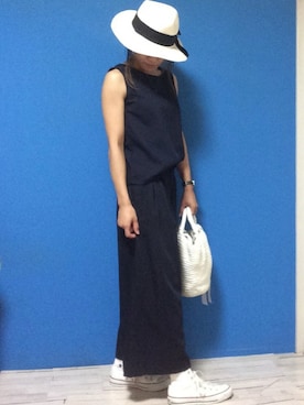 「Simplicite（サンプリシテ）のアイテム（オールインワン・サロペット）」を使った、SHIーIさん（レディース・160cm）の夏コーディネート