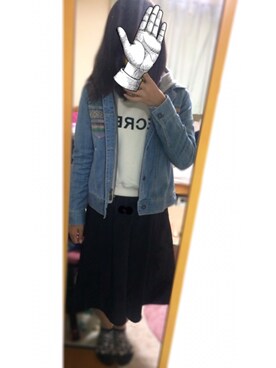 「ROXY（ロキシー）のアイテム（デニムジャケット）」を使った、Miharuuuuuさん（レディース・162cm）の秋コーディネート