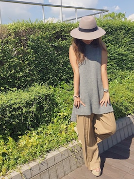「ノースリーブニット」｜「アイテム（スラックス）」を使った、Yurieさん（レディース・160cm）の夏コーディネート