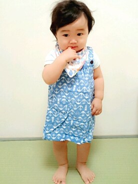 「ブルー」｜「アイテム（サロペット/オーバーオール）」を使った、kiiromaru☺さん（キッズ・70cm）の夏コーディネート