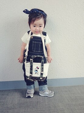 「アイテム（ヘアアクセサリー、ブルー系）」を使った、kiiromaru☺さん（キッズ・70cm）の秋コーディネート