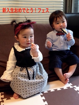 「タータンチェック」｜風鈴さん（キッズ・80cm）の春コーディネート