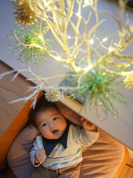 「アイテム（ロンパース、グリーン系）」を使った、そうすけさん（キッズ・50cm）の冬コーディネート