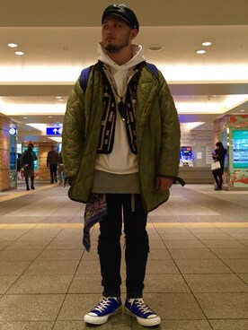 「アイテム（ミリタリージャケット）」を使った、Yoshihito Hayashiさん（メンズ・170cm・30代）の冬コーディネート