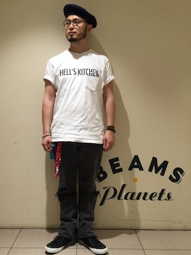 「アイテム（ハンチング/ベレー帽）」を使った、Yoshihito Hayashiさん（メンズ・170cm）の春コーディネート