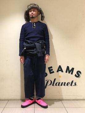 「BEAMS（ビームス）のアイテム（キャップ）」を使った、Yoshihito Hayashiさん（メンズ・170cm）の冬コーディネート