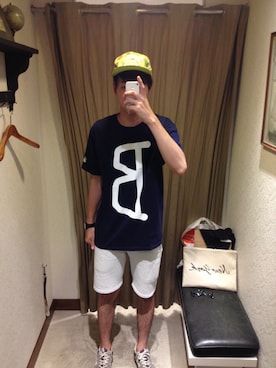 「大学」｜「アイテム（帽子）」を使った、りょうのすけさん（メンズ・182cm）の夏コーディネート