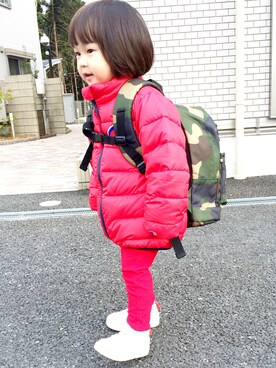 「Champion（チャンピオン）のアイテム（ダウンジャケット/コート）」を使った、ammy-pirotoさん（キッズ・100cm）の冬コーディネート
