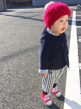 「PETIT BATEAU（プチバトー）のアイテム（その他アウター）」を使った、ammy-pirotoさん（キッズ・100cm）の冬コーディネート