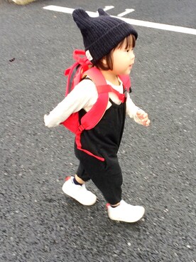 「abcd（ナシ）のアイテム（バックパック/リュック）」を使った、ammy-pirotoさん（キッズ・100cm）の冬コーディネート
