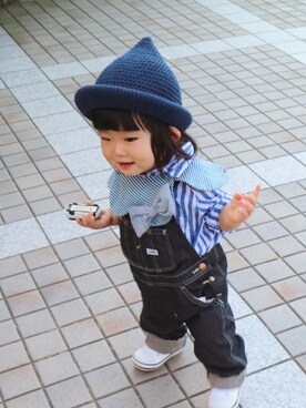 「ブルー」｜「アイテム（サロペット/オーバーオール）」を使った、うた♪さん（キッズ・80cm）の秋コーディネート