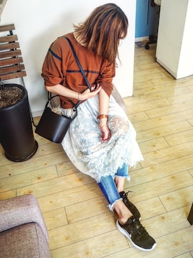 「Ameri（アメリ）のアイテム（スウェット）」を使った、natsupooさん（レディース・167cm）の秋コーディネート