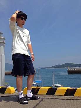 「N.HOOLYWOOD（N.ハリウッド）のアイテム（サンダル）」を使った、ハサさん（メンズ・174cm）の夏コーディネート