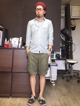 「Jungle Storm（ジャングルストーム）のアイテム（トップス）」を使った、トシーグくんさん（メンズ・169cm）の夏コーディネート