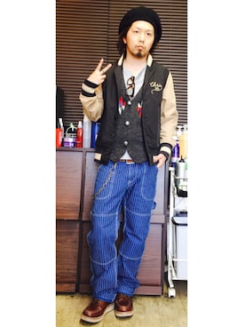 「ワーク」｜「アイテム（スタジャン）」を使った、トシーグくんさん（メンズ・169cm）の秋コーディネート