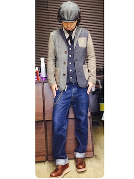 「BEN DAVIS/PROJECT LINE（ベンデイビスプロジェクトライン）のアイテム（ベスト）」を使った、トシーグくんさん（メンズ・169cm）の秋コーディネート