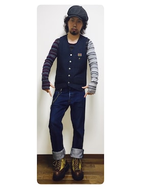 「BEN DAVIS/PROJECT LINE（ベンデイビスプロジェクトライン）のアイテム（ベスト）」を使った、トシーグくんさん（メンズ・169cm）の秋コーディネート