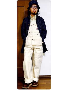 「コート」｜「アイテム（サロペット/オーバーオール）」を使った、トシーグくんさん（メンズ・168cm）の冬コーディネート