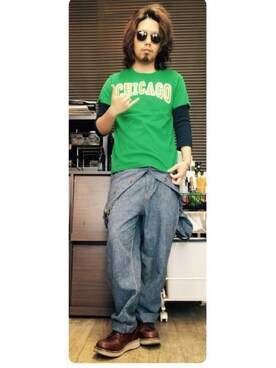 「アイテム（つなぎ/オールインワン、ブルー系）」を使った、トシーグくんさん（メンズ・169cm）の春コーディネート