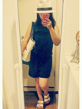 「ZARA（ザラ）のアイテム（オールインワン・サロペット、ブラック系）」を使った、ちびこさん（レディース・148cm）の夏コーディネート