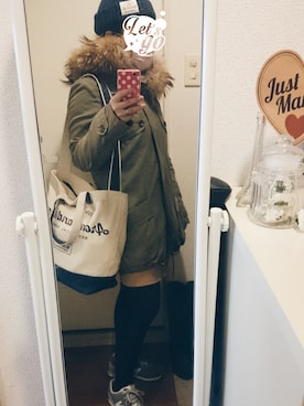 「ALL DAY COFFEE（オールディコーヒー）のアイテム」を使った、ちびこさん（レディース・148cm）の冬コーディネート