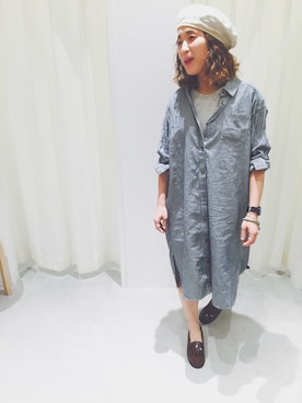 「ヒッコリー」｜「アイテム（シャツワンピース）」を使った、DIさん（レディース・152cm）の夏コーディネート