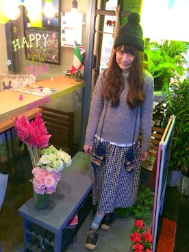 「w closet」｜「アイテム（ニットキャップ/ビーニー）」を使った、MINORIさん（レディース・163cm）の冬コーディネート