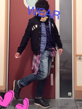 「ネルシャツ」｜「アイテム（PC・スマホグッズ/家電）」を使った、atsushiさん（メンズ・173cm）の冬コーディネート