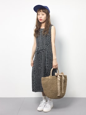 「cache cache（カシュ カシュ）のアイテム（かごバッグ）」を使った、りっぴーさん（レディース・154cm）の夏コーディネート