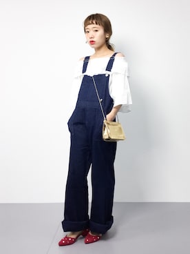 「jouetie（ジュエティ）のアイテム（オールインワン・サロペット）」を使った、りっぴーさん（レディース・154cm）の夏コーディネート