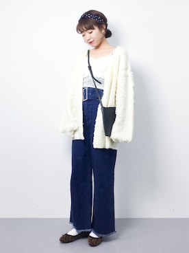 「Chico（チコ）のループ編みロングニットカーディガン（カーディガン/ボレロ）」を使った、りっぴーさん（レディース・154cm）の秋コーディネート