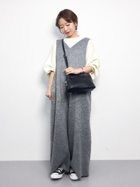 「ゆるニット」｜「アイテム（サロペット/オーバーオール）」を使った、りっぴーさん（レディース・154cm）の秋コーディネート
