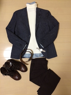 「LARDINI（ラルディーニ）のアイテム（テーラードジャケット）」を使った、NKさん（メンズ・175cm）の冬コーディネート