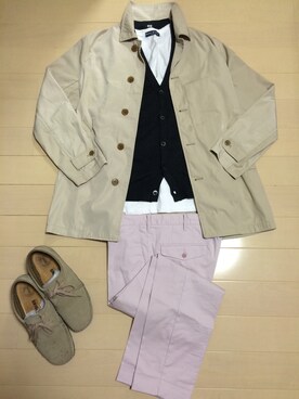 「UNIQLO（ユニクロ）のアイテム（チノパンツ、ピンク系）」を使った、NKさん（メンズ・175cm）の春コーディネート
