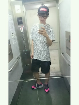 「レザーハーフパンツ」｜Sawyer さん（メンズ・172cm）の夏コーディネート