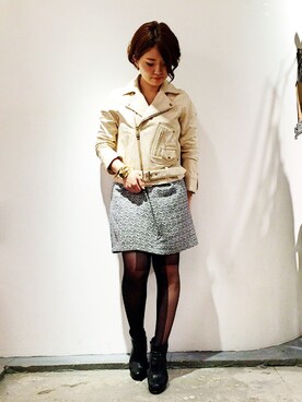 「Johnbull Private labo（ジョンブルプライベートラボ）のアイテム（ライダースジャケット）」を使った、Johnbull Private labo WOMENさん（レディース・159cm）の秋コーディネート