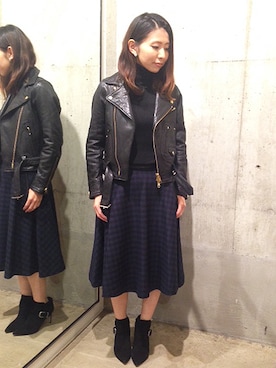 「Johnbull Private labo（ジョンブルプライベートラボ）のアイテム（ライダースジャケット）」を使った、Johnbull Private labo WOMENさん（レディース・155cm）の秋コーディネート