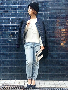 「Johnbull Private labo（ジョンブルプライベートラボ）のアイテム（ブルゾン）」を使った、Johnbull Private labo WOMENさん（レディース・154cm）の冬コーディネート