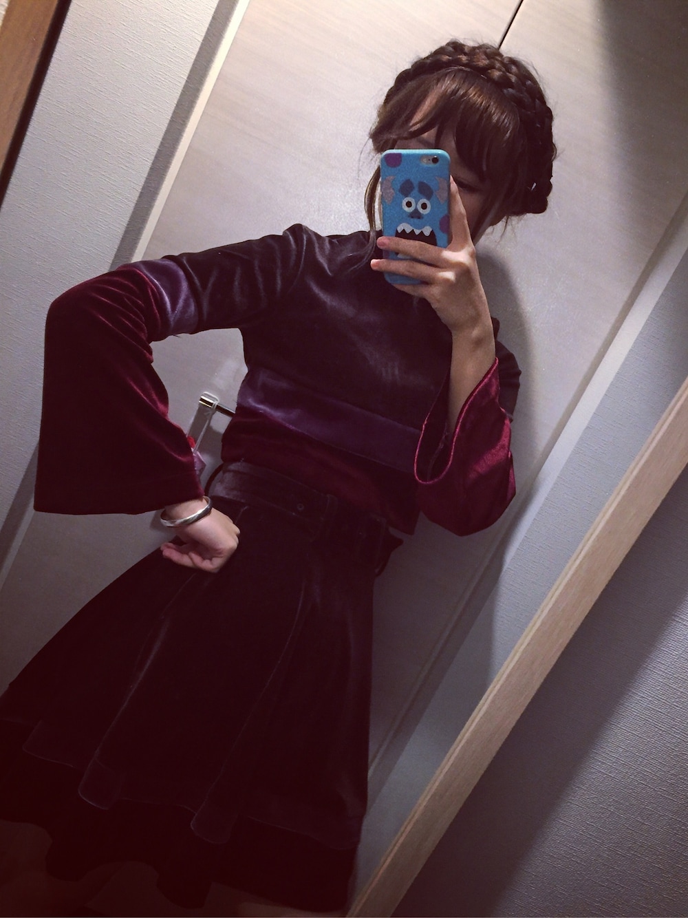 「セットアップ、ビロード、紫」｜「KIKKA THE DIARY OFのアイテム（トップス、レッド系）」を使った、ピンぴょんさん（レディース・167cm）の秋コーディネートの1枚目の写真