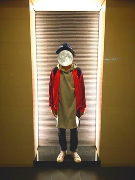 「アイテム（バックパック/リュック、ホワイト系）」を使った、きどーる・のぶちゃんちんさん（メンズ・166cm）の秋コーディネート