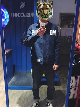 「MADNESSのアイテム（その他アウター）」を使った、怪人さん（メンズ・180cm）の秋コーディネート