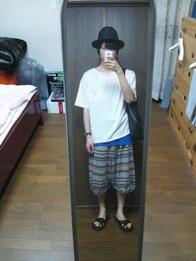 「OVERRIDE（オーバーライド）の【override】ARAERU PAPER CIRCLE HAT/洗えるハット（ハット、ブラック系）」を使った、issiさん（メンズ・164cm）の夏コーディネート