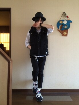 「UNIQLO（ユニクロ）のアイテム（その他パンツ、ブラック系）」を使った、issiさん（メンズ・164cm）の秋コーディネート
