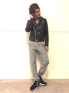 「united arrows」｜「アイテム（ライダースジャケット）」を使った、HYOKUNさん（メンズ・172cm）の夏コーディネート